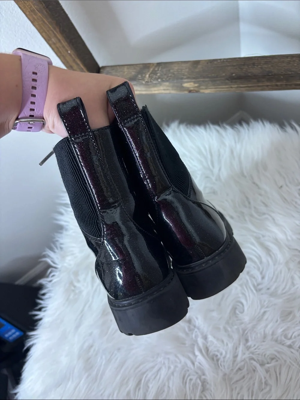 art class Black Patent Glitter Lace-Up Platform Boots Size 3